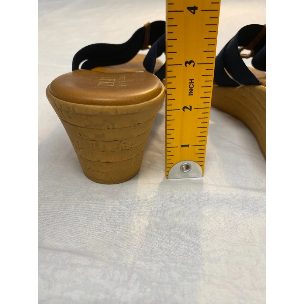 Italian Shoemakers Navy Stretch Wedge Slide Sandals Women's Size 9M Italy
